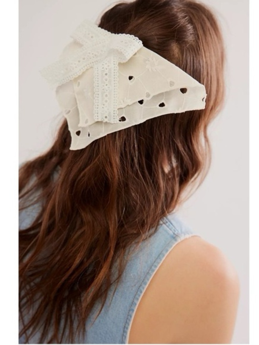 Free People Eyelet Lace Bow Headscarf - Cream